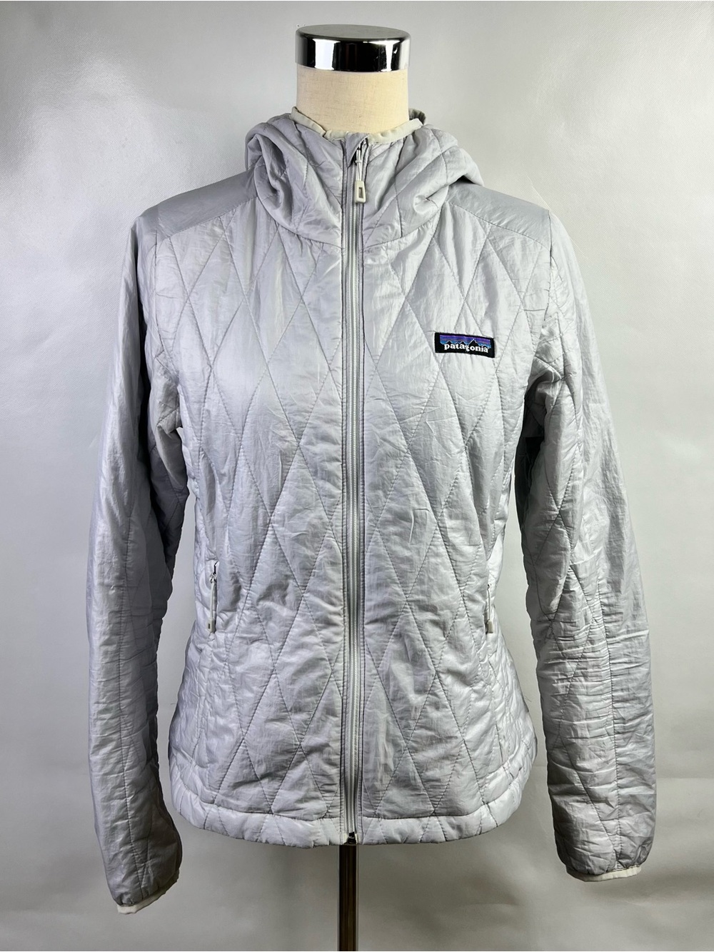 Patagonia Women Nano Puff Gray Hoody Full Zip Quilted Jacket Size Small